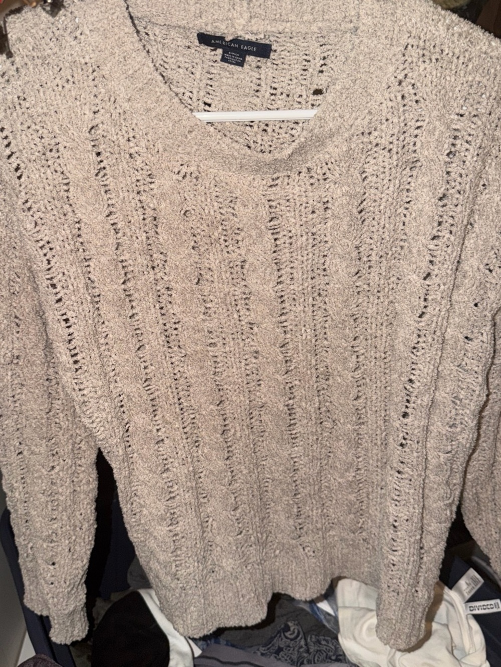 American Eagle Outfitters Beige Cable Knit Scoop Neck Sweater